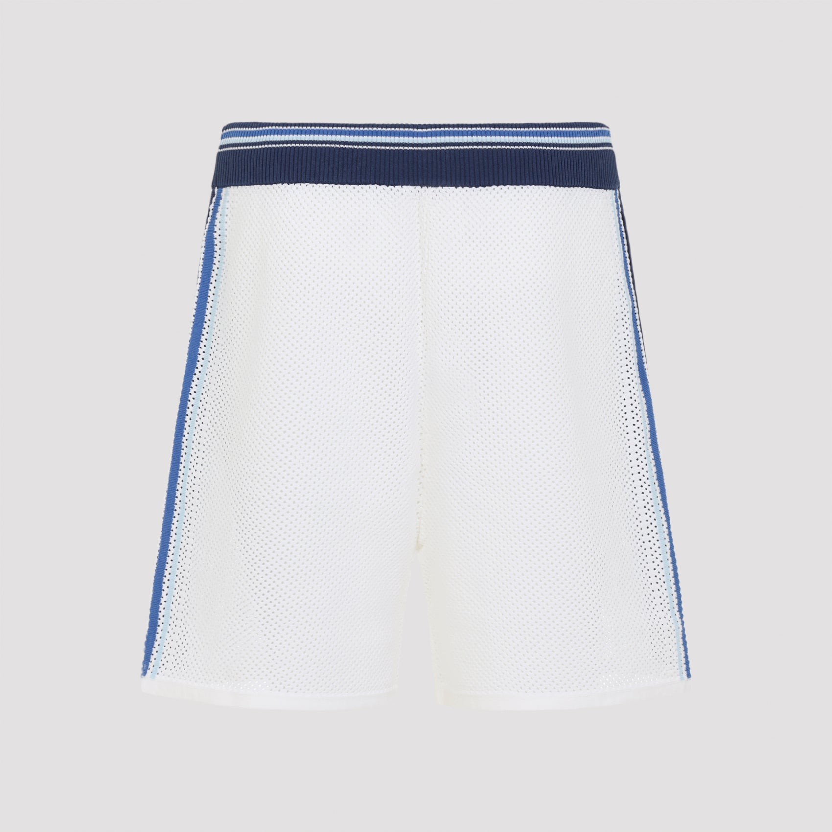 Mesh Stripe Shorts White Cotton Wool Nylon Elastane