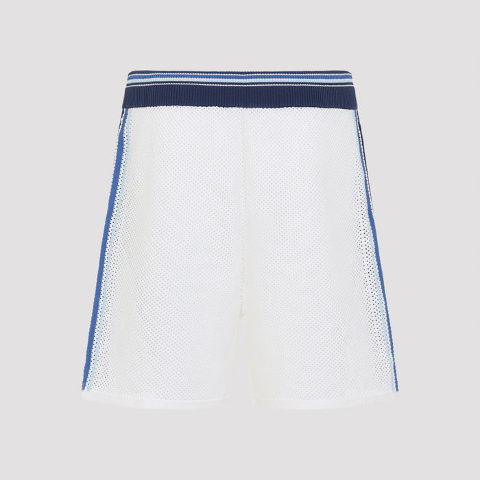 Mesh Stripe Shorts White Cotton Wool Nylon Elastane