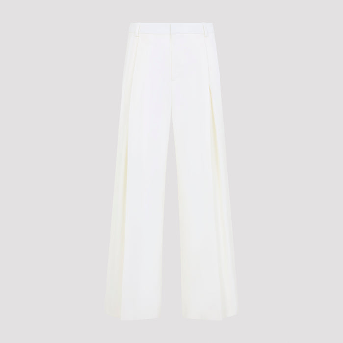 Pleated Baggy Trousers White Wool Pant