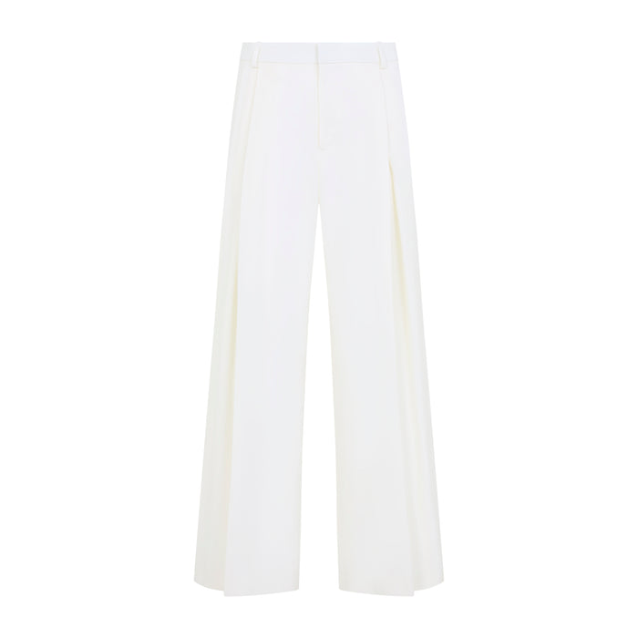 Pleated Baggy Trousers White Wool Pant