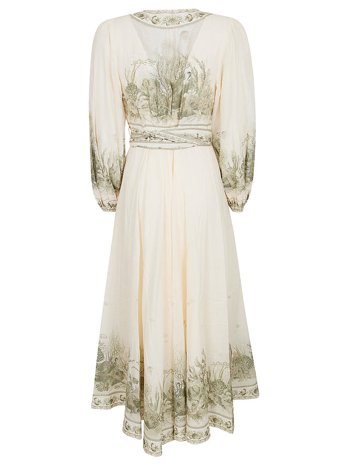 Wanderlust Wrap Midi Dress Green Cotton Abito