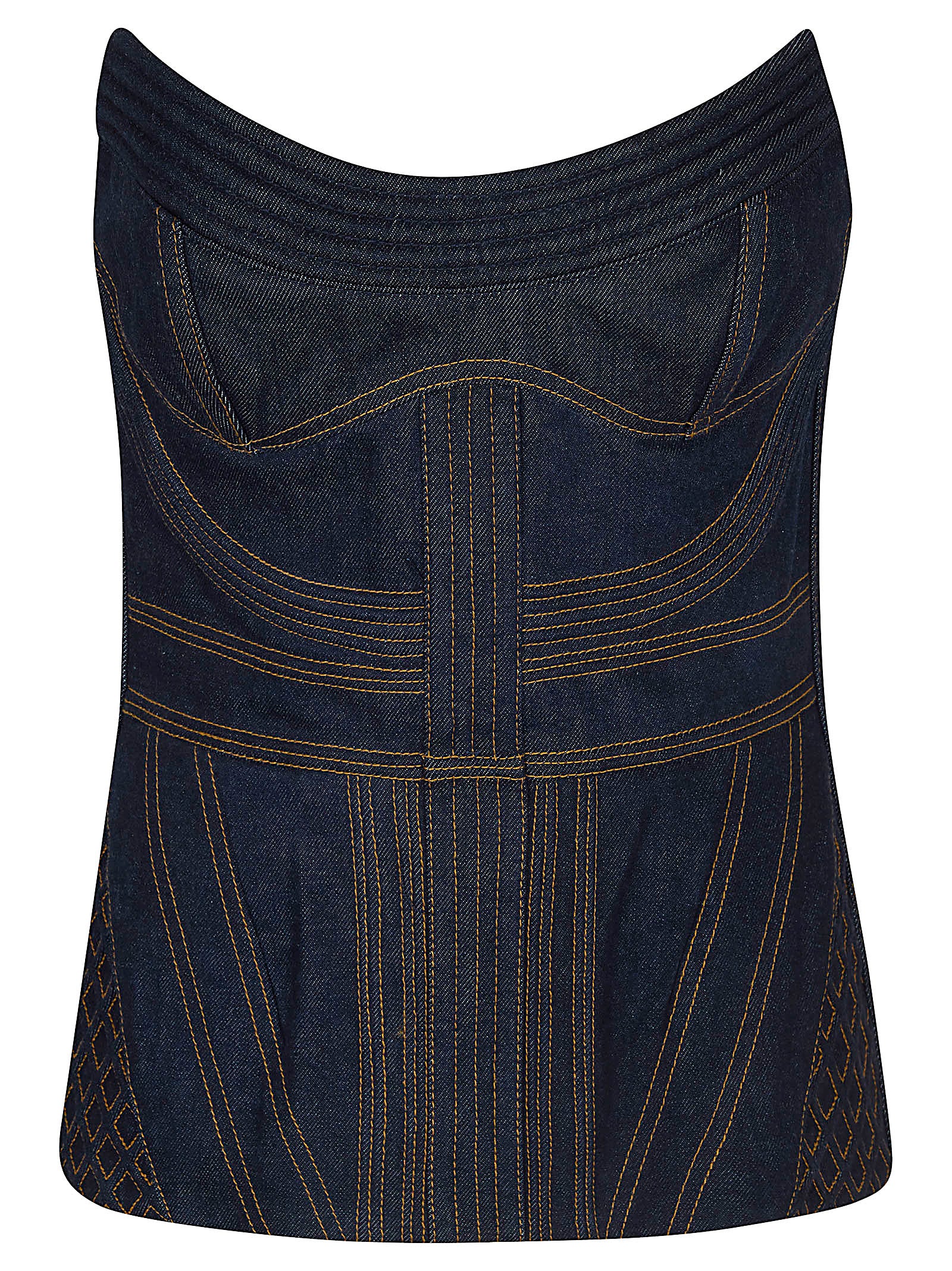 Rebellion Corded Denim Corset Blue Cotton Viscose Top