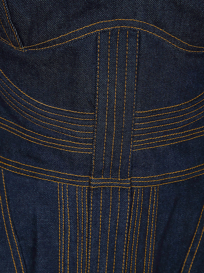 Rebellion Corded Denim Corset Blue Cotton Viscose Top