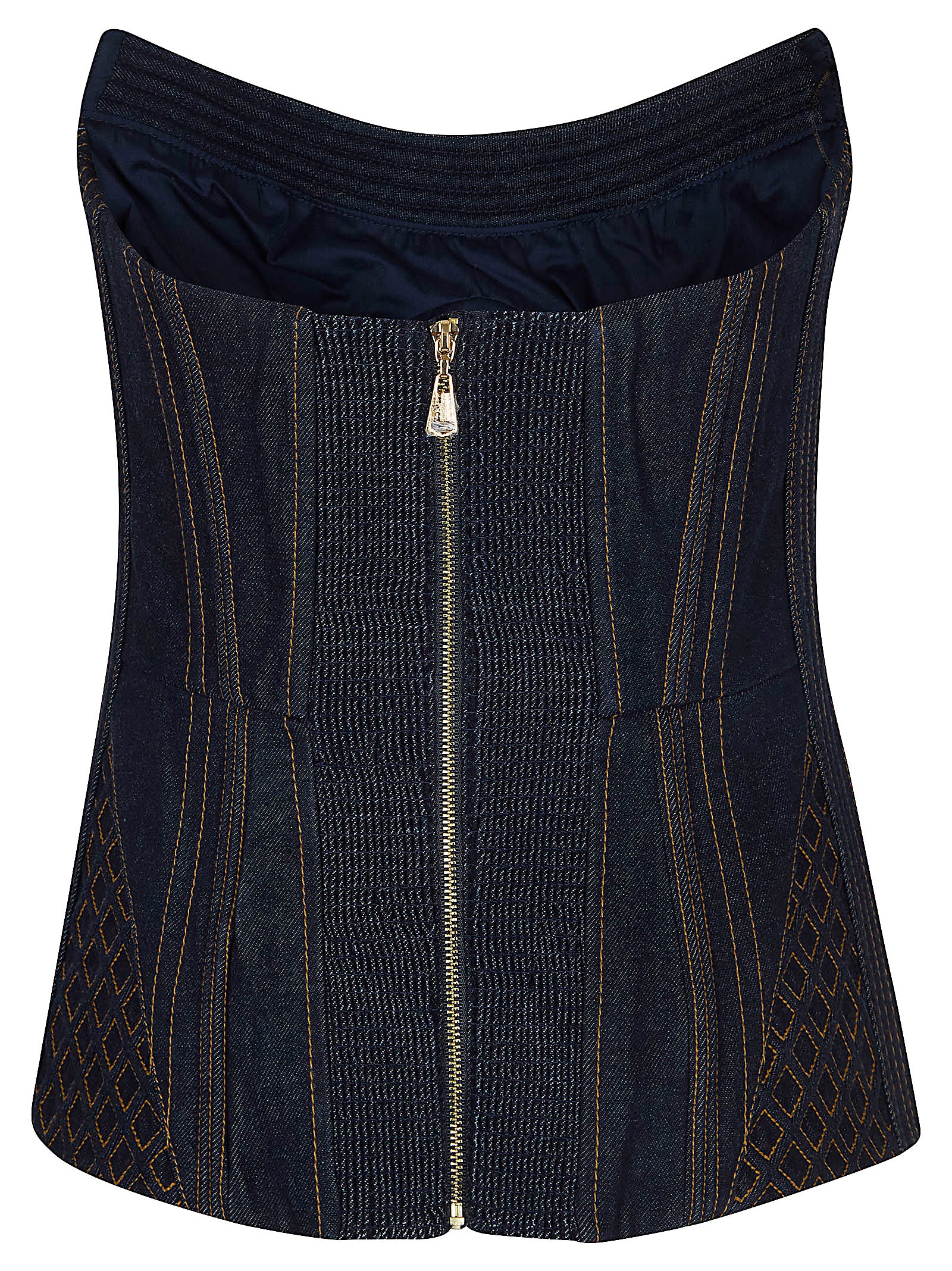 Rebellion Corded Denim Corset Blue Cotton Viscose Top
