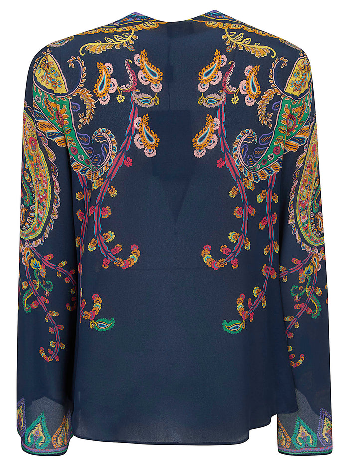 Womens Keyhole Blouse With Flared Sleeves Multicolour Seta Camicia