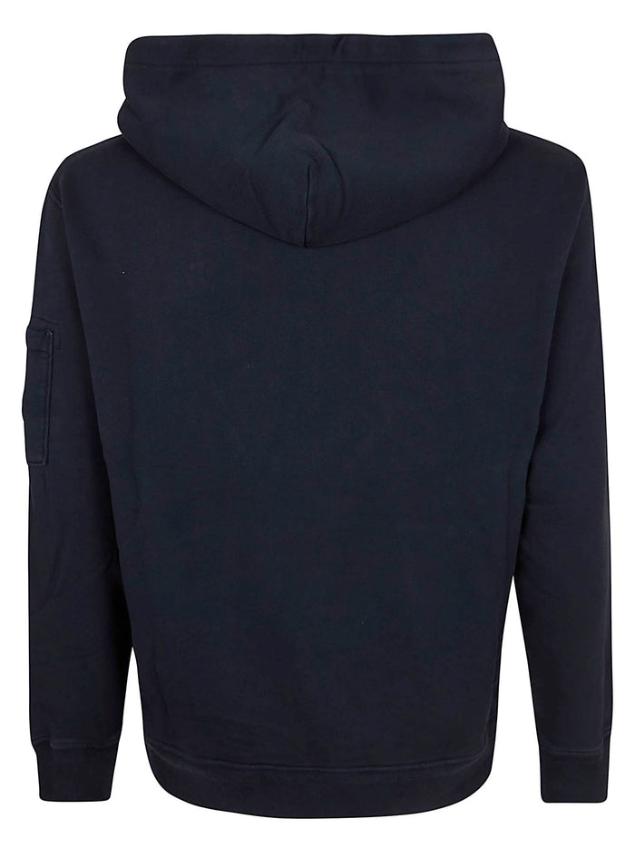 Cotton Diagonal Fleece Hooded Lens Sweatshirt Blue Felpa