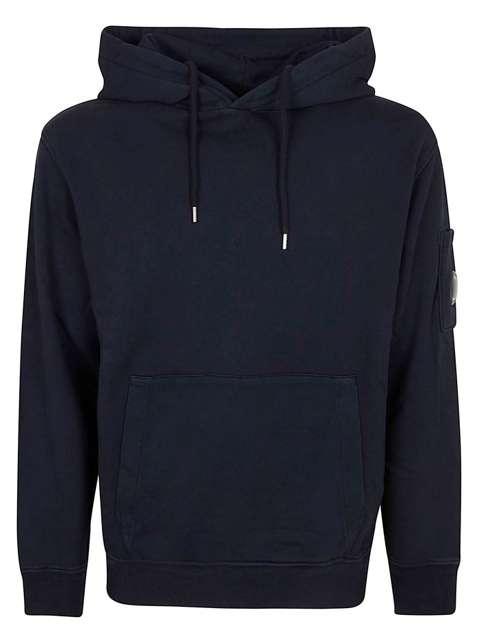 Cotton Diagonal Fleece Hooded Lens Sweatshirt Blue Felpa