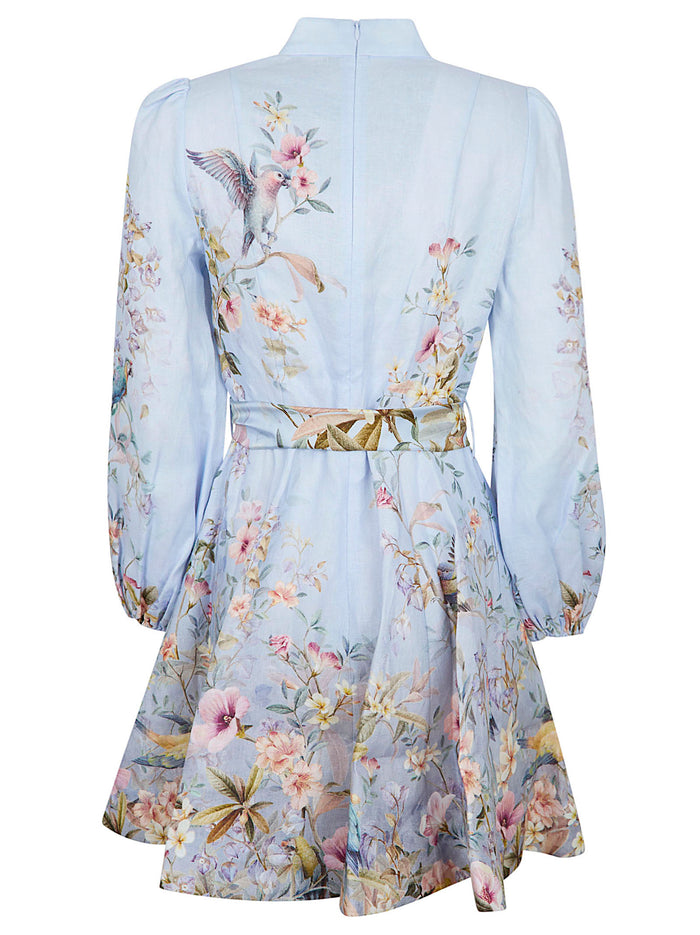Rebellion Button Mini Dress Blue Linen Abito