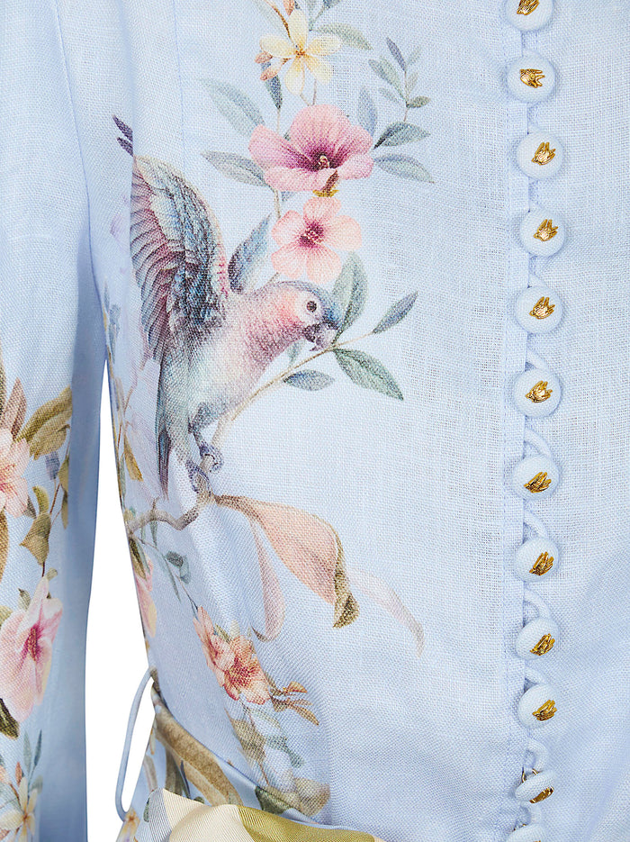 Rebellion Button Mini Dress Blue Linen Abito
