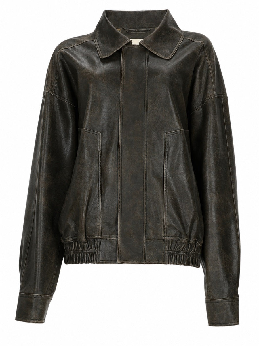 Leather Bomber Jacket Brown