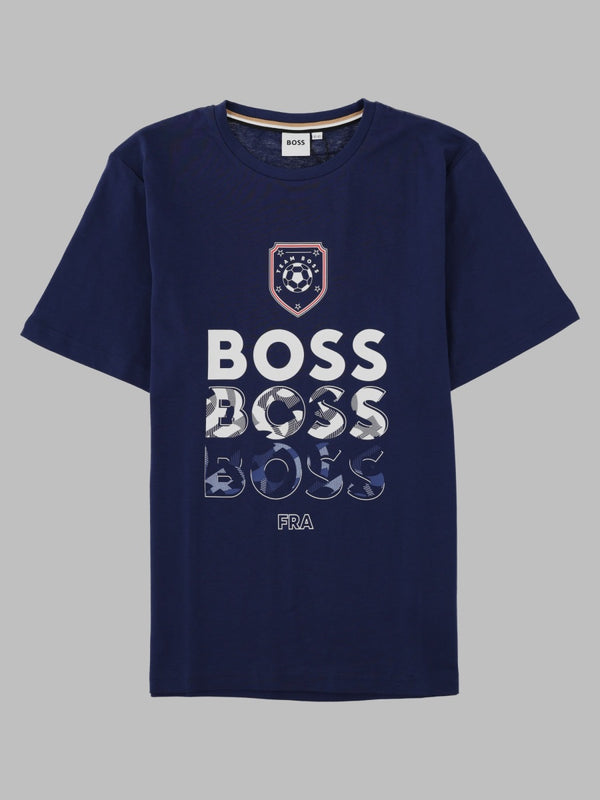T-Shirt With Football Graphic Blue Cotton; Trimming: Cotton T-shirts And Polos