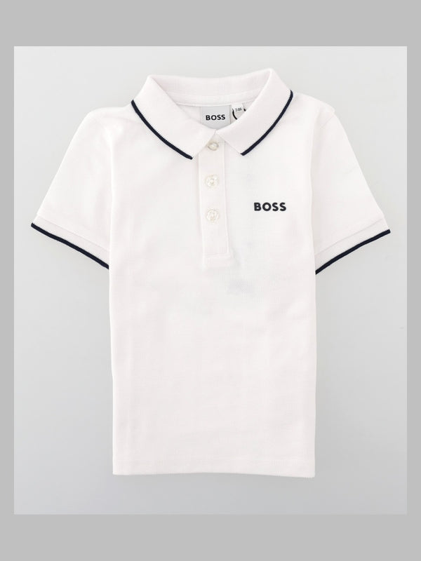 Polo Shirt With Striped Trim White Cotton T-shirts And Polos