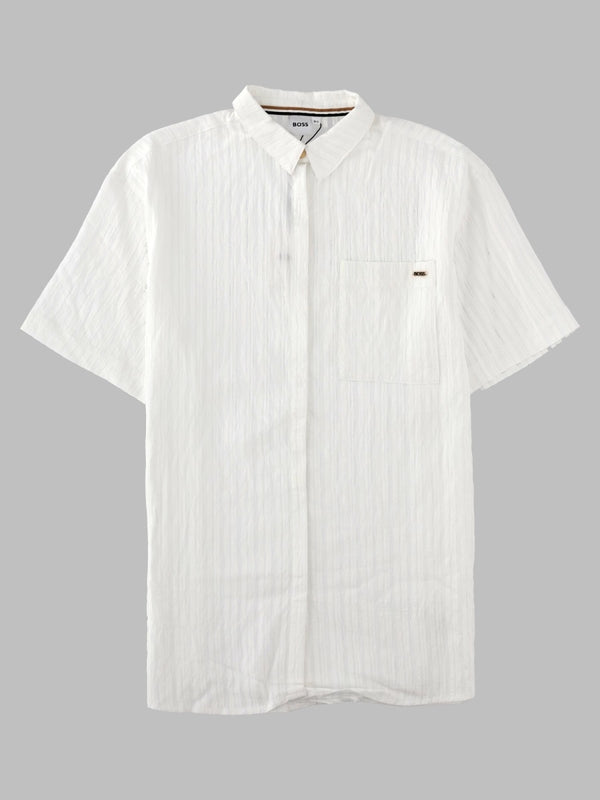 Short-Sleeve Striped Seersucker Shirt White Viscose