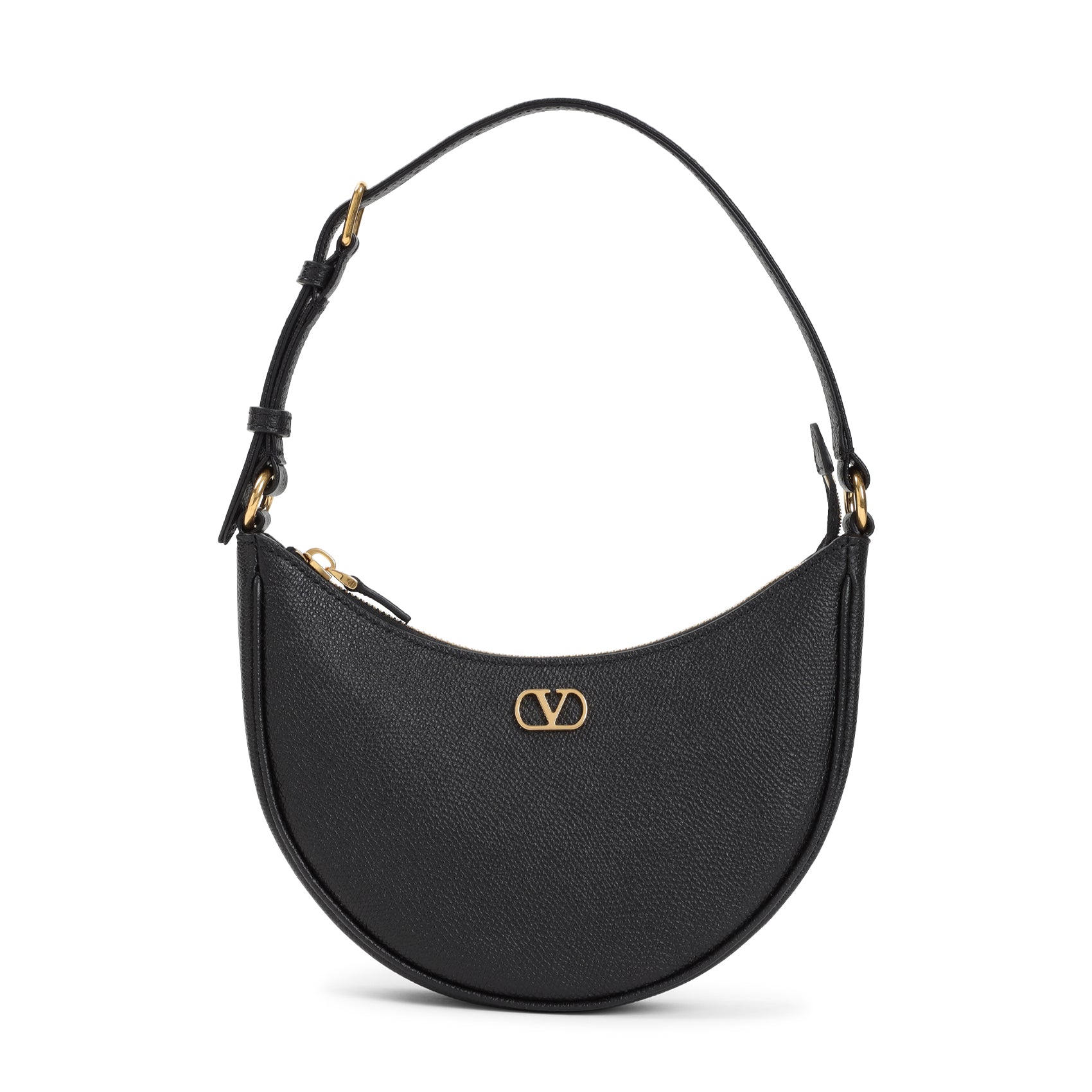 Mini Hobo V Logo Signature Handbag Black Grained Calf Leather Bag