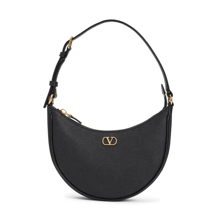 Mini Hobo V Logo Signature Handbag Black Grained Calf Leather Bag