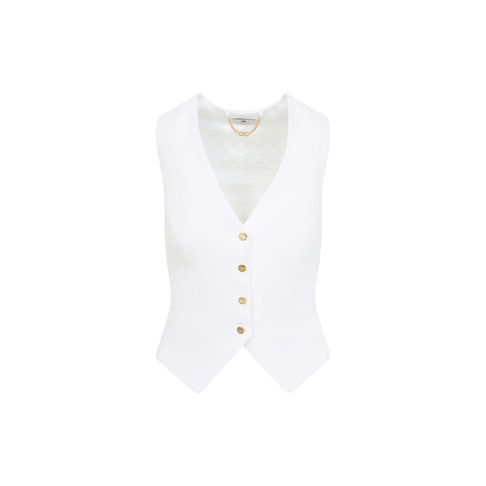 Linen Gilet White Viscose Elastane