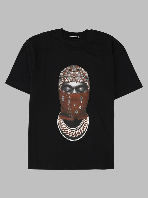 T-Shirt With Mask Jewelry Print Black Cotton T-shirts And Polos