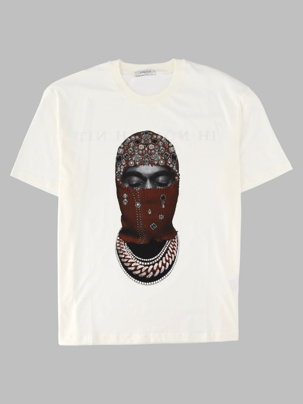 T-Shirt With Mask Jewelry Print White Cotton T-shirts And Polos