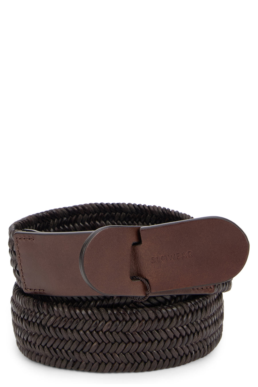 Woven Leather Belt Dark Brown
