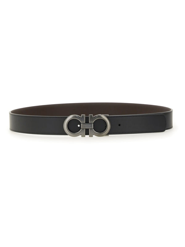 Belt Gancini Reversible Leather Black Calf