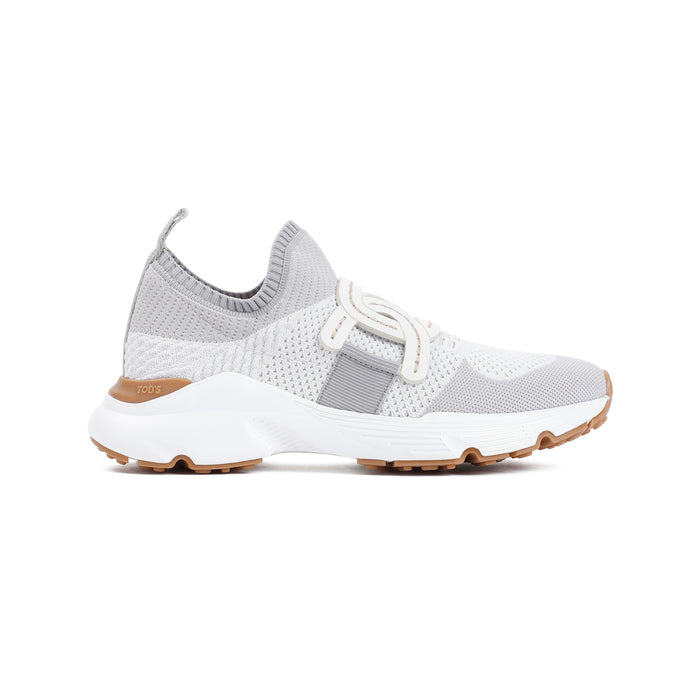 Kate Knitted Sneakers White Textile Leather Rubber Shoe