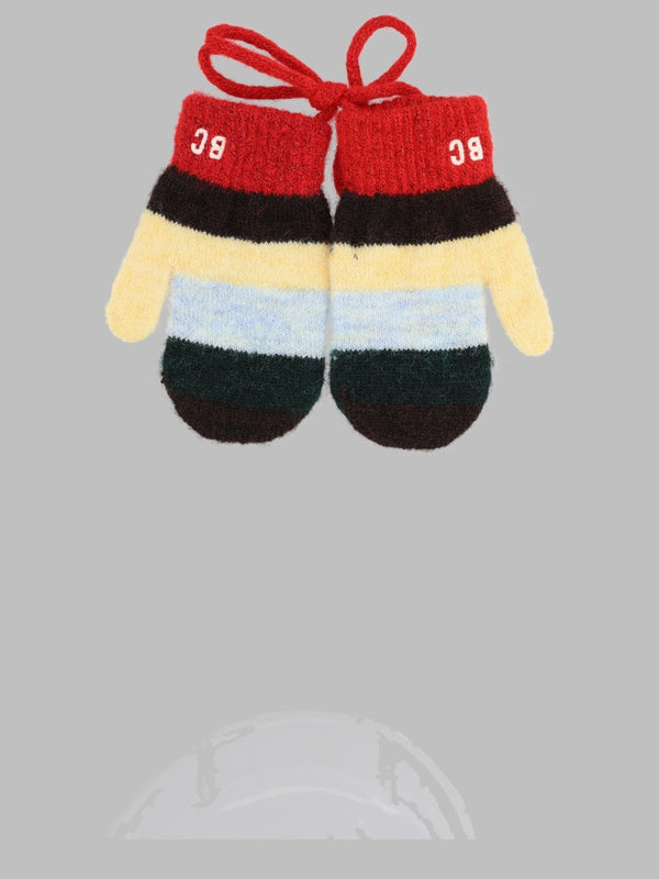 Striped Knitted Mittens Multicolour Polyamide Glove