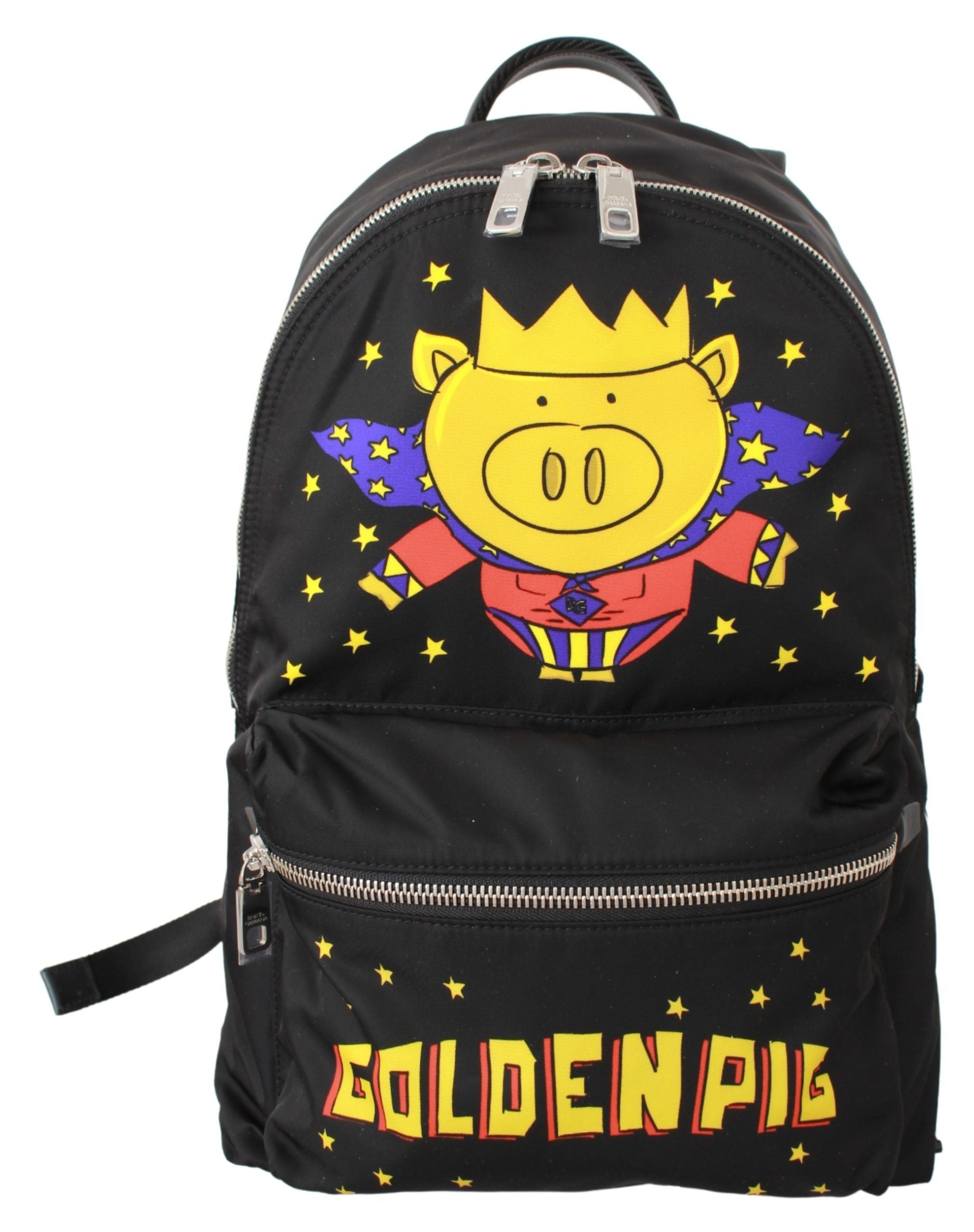 Black Golden Pig Of The Year School Backpack Nylon Leather