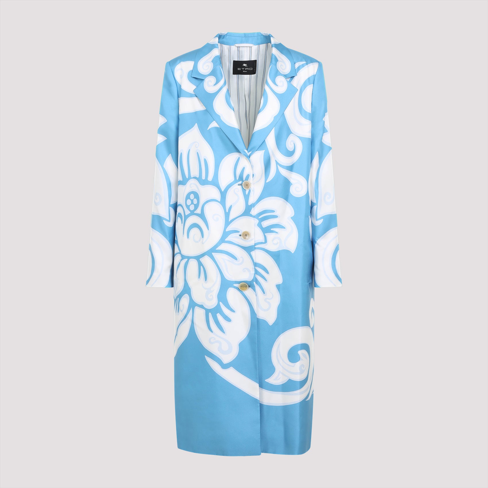 Printed Caban Blue Silk Coat