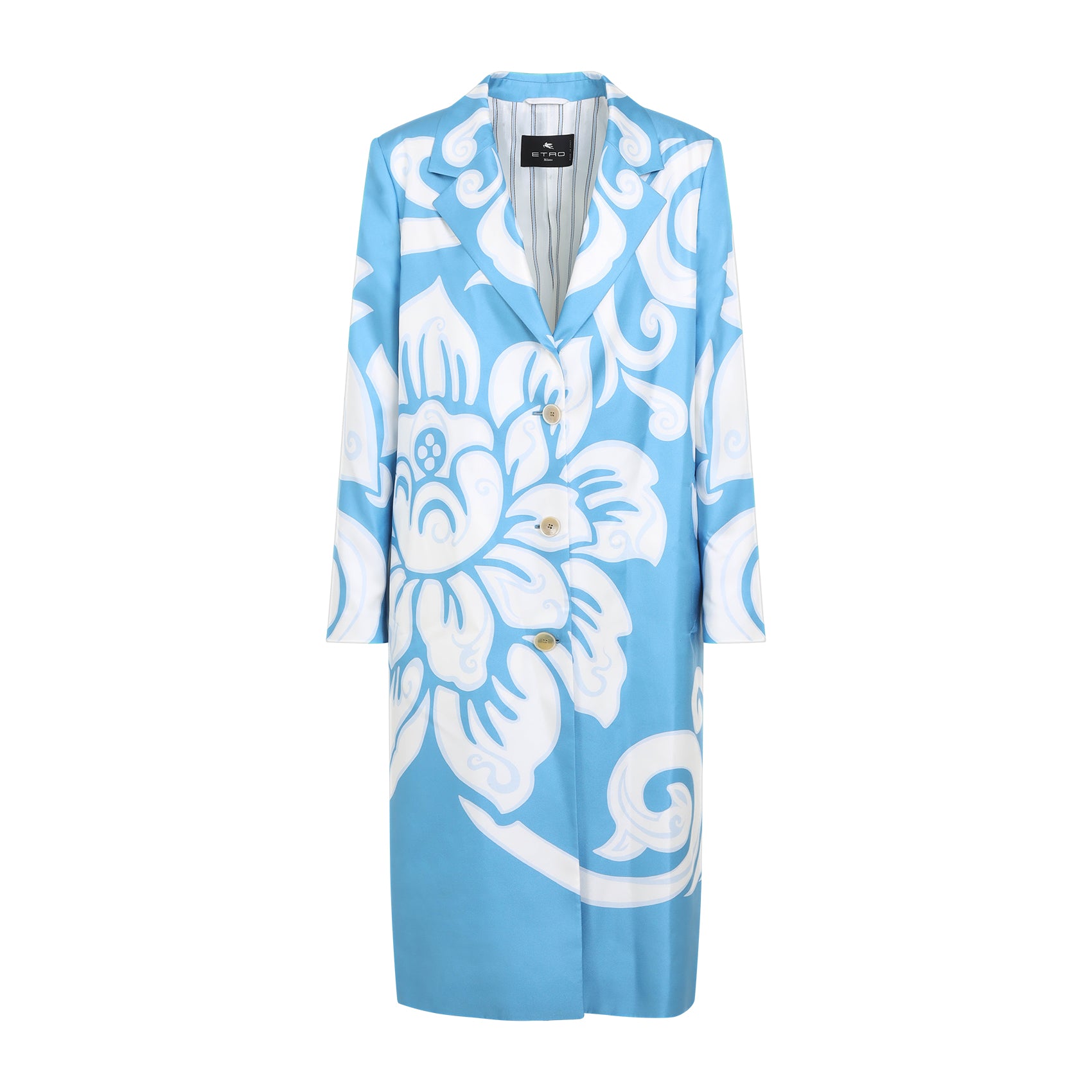 Printed Caban Blue Silk Coat