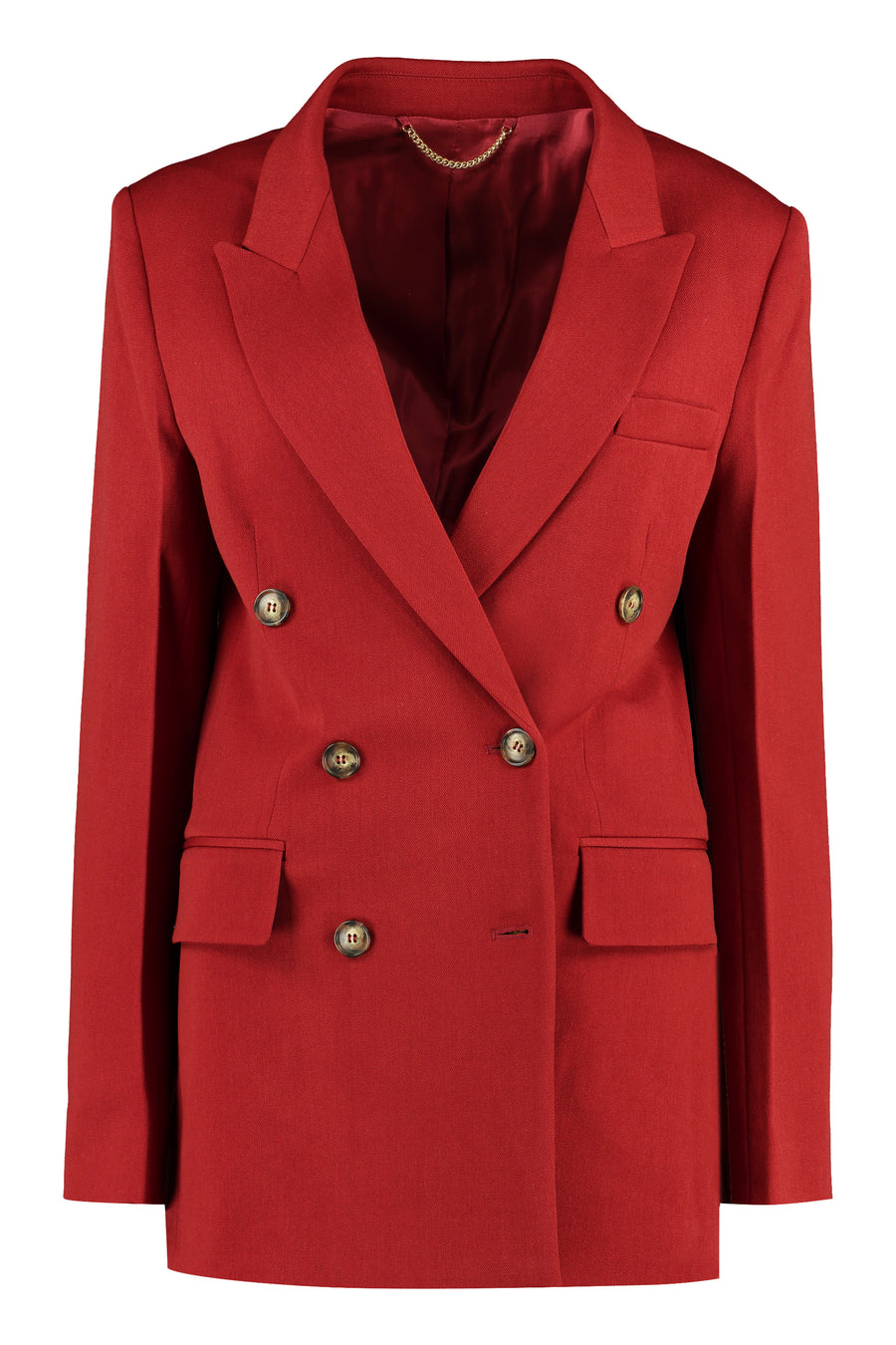 Double-Breasted Wool Blazer Red Polyester Blazers