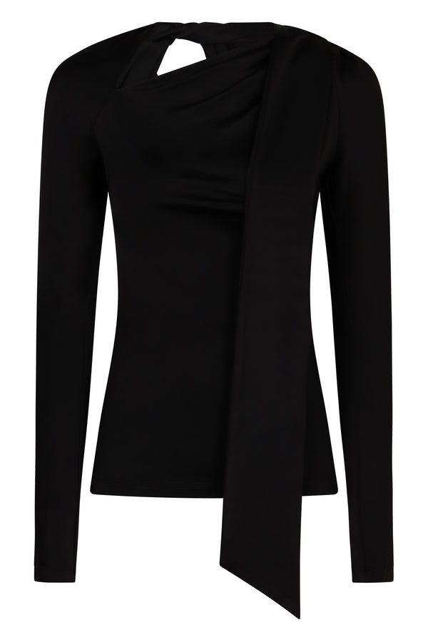 Long Sleeve Top Black Polyester Tops