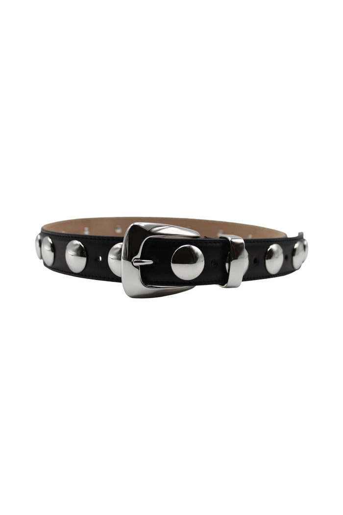 Benny Belt Whit Silver Stud Bucke Black Calfskin Cintura