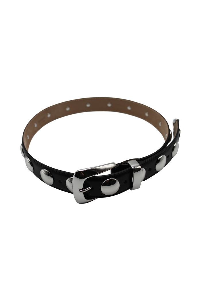 Benny Belt Whit Silver Stud Bucke Black Calfskin Cintura