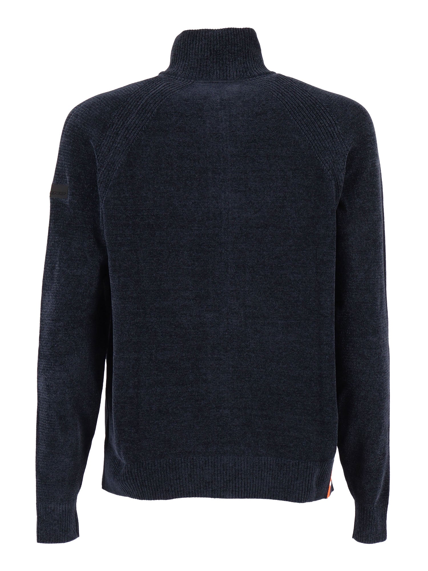 Velvet Full Zip Knit Blue Polyester Elastane Turtleneck