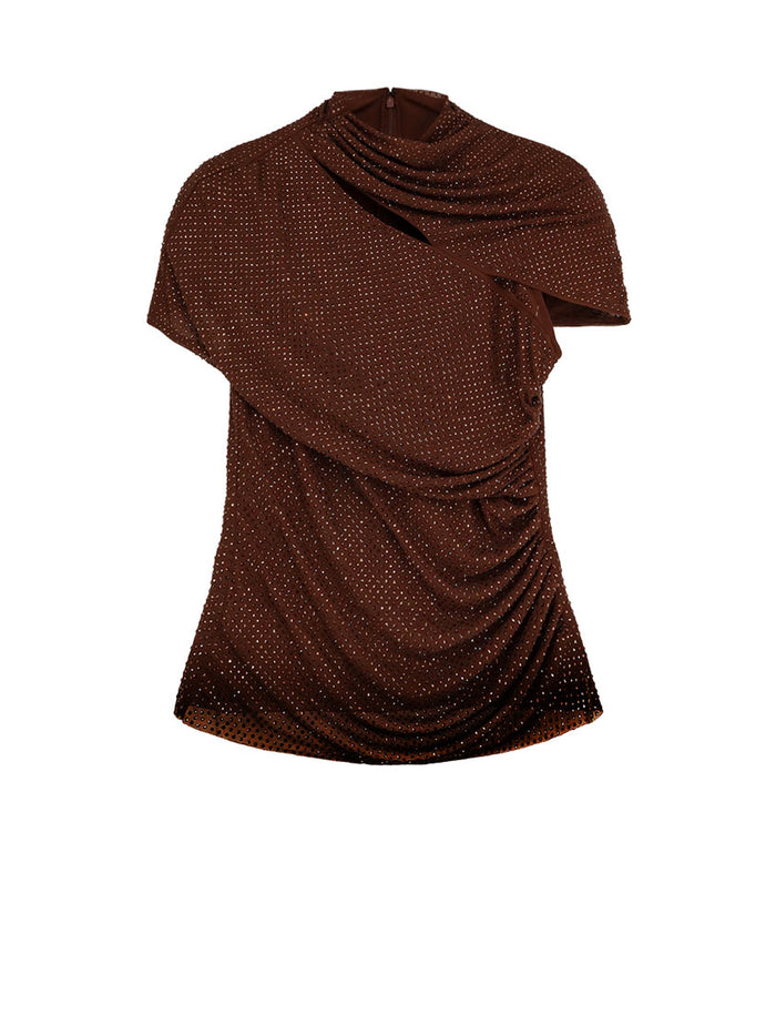 Self Portrait T-Shirts And Polos Brown Poliestere Elastan