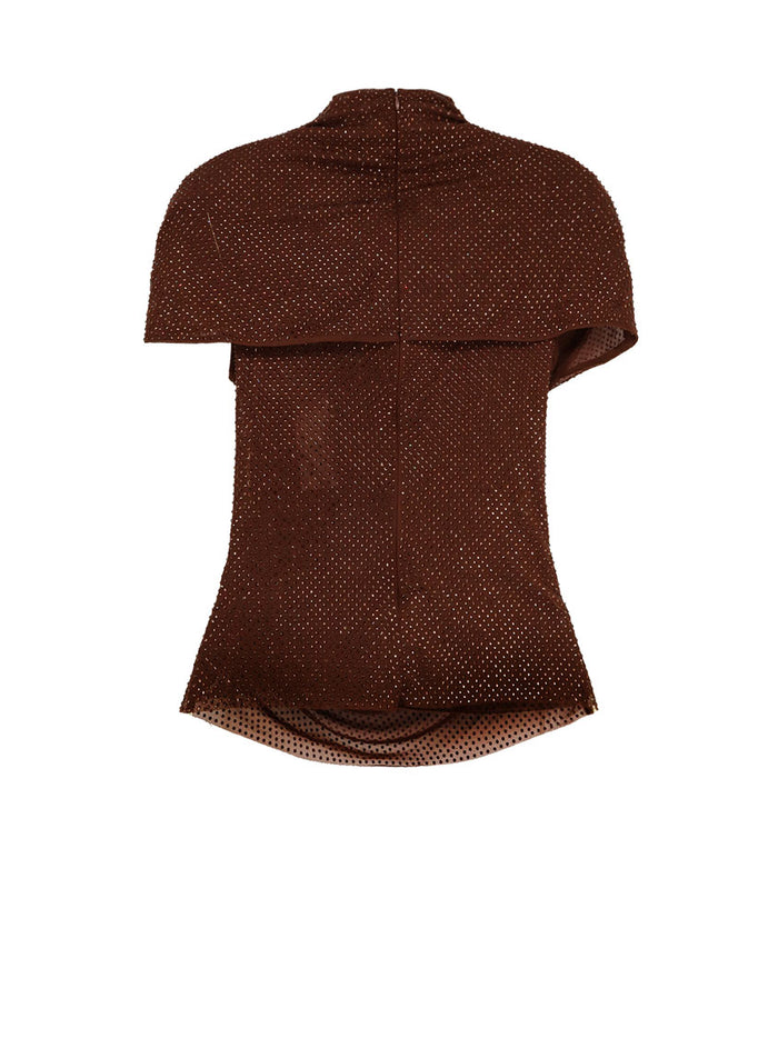 Self Portrait T-Shirts And Polos Brown Poliestere Elastan