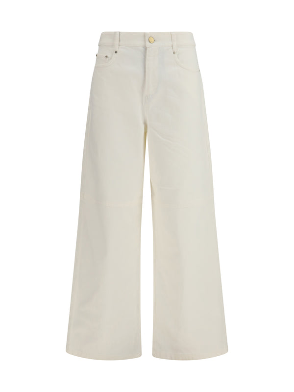 Ellisse Wide-Leg Pants Bianco Denim Cotton; Elastane