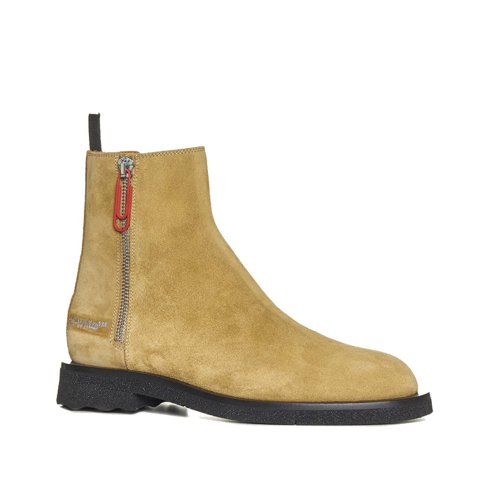 Off-White Suede Ankle Boots Beige Calf Leather
