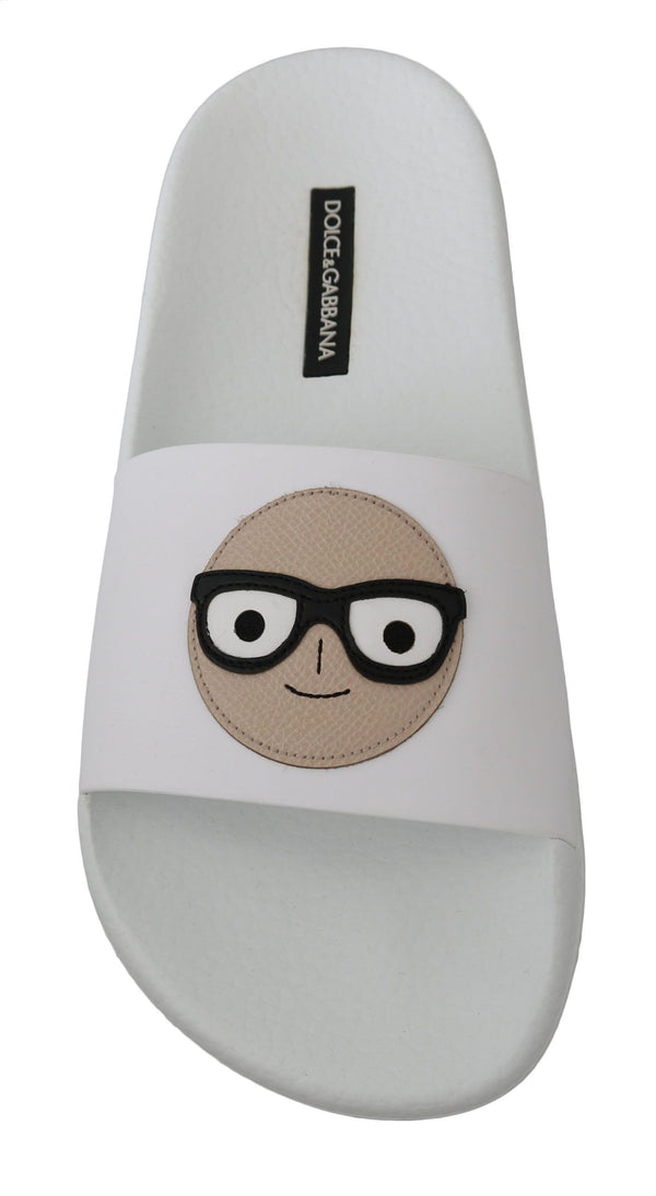 Dolce & Gabbana 100% Leather top slide sandal in white