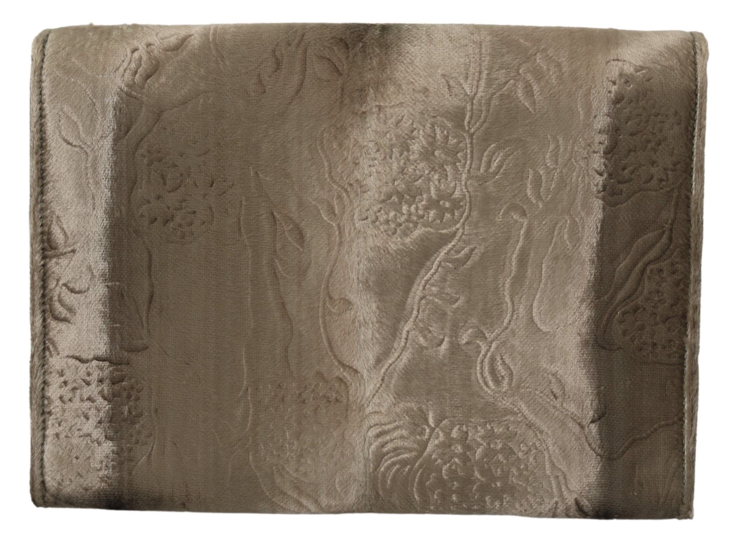 Beige Velvet Floral Leather Men Document Briefcase Bag