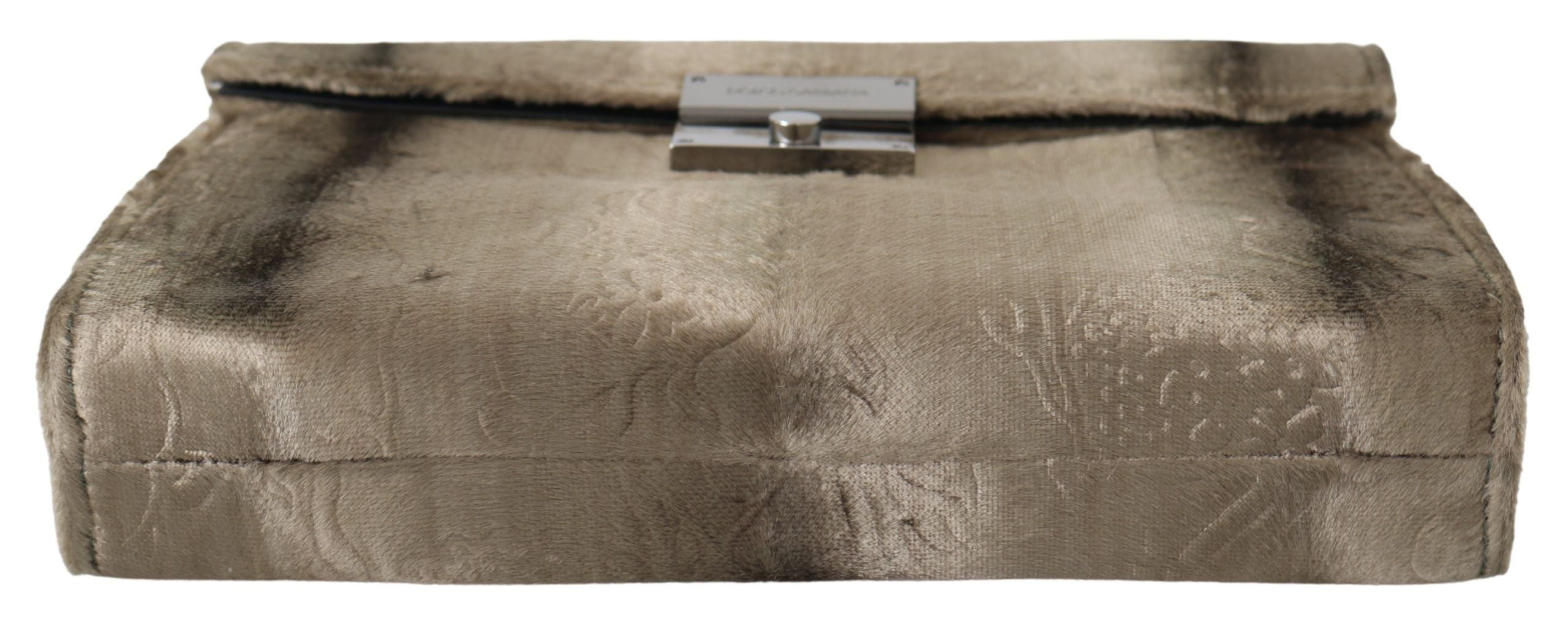 Beige Velvet Floral Leather Men Document Briefcase Bag