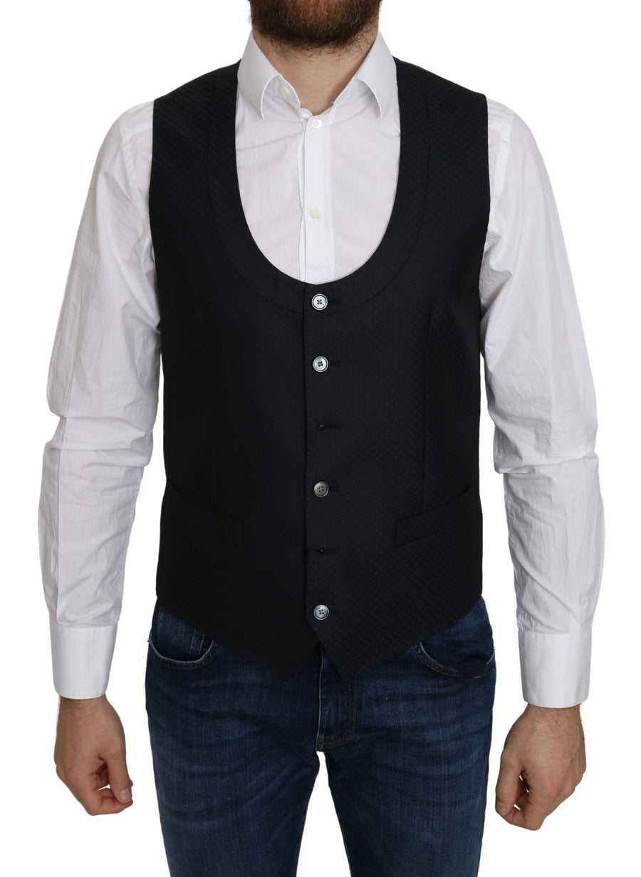 Blue Silk Romb Pattern Formal Coat Vest Cotton Clothing