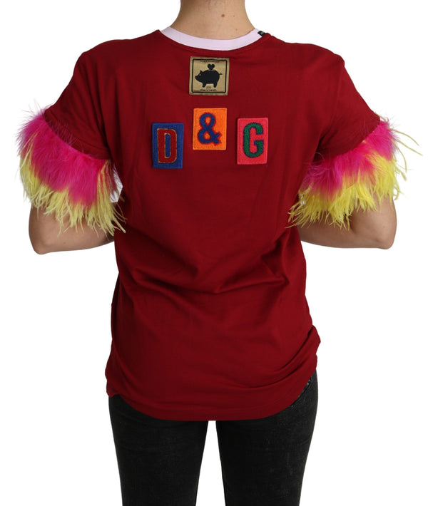 Dolce & Gabbana 100% Cotton body; embroidery: 24% Wool t-shirt in red