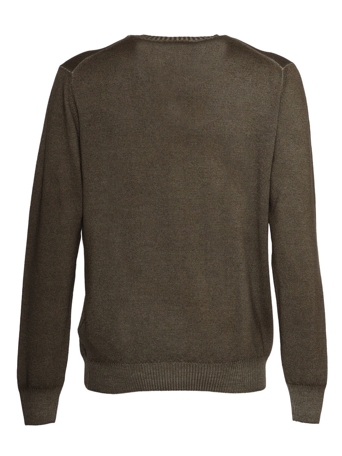 Crew Neck Sweater Green Virgin Wool Crewneck