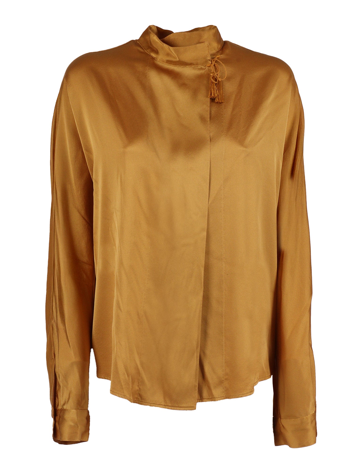 stretch silk satin kimono shirt Yellow Elastane