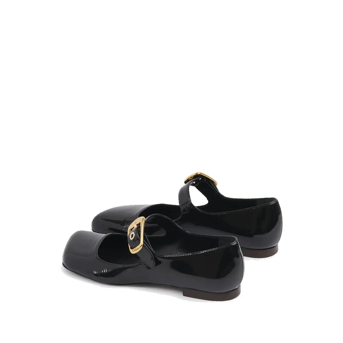 Chloè Mary-Jane Polly Ballerina Flats Black Calf Leather