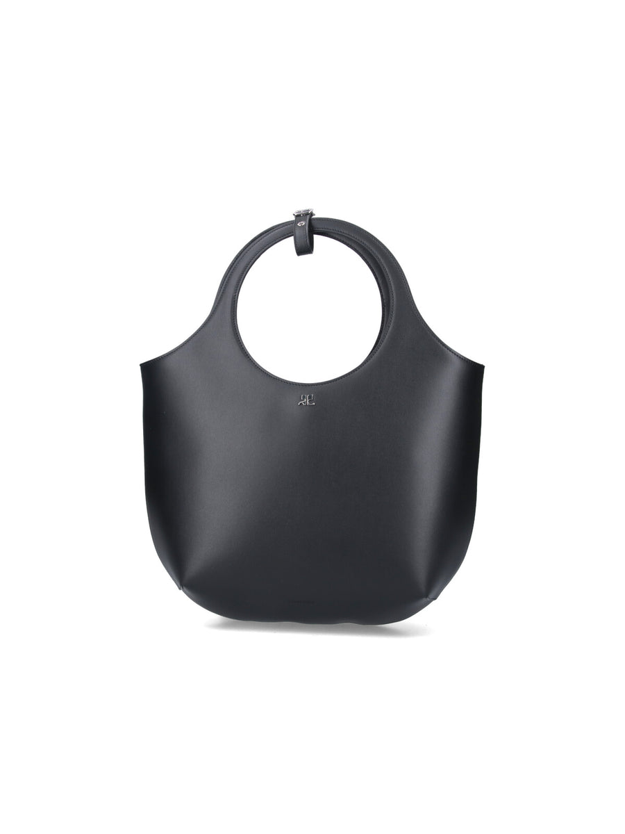 CourrèGes Main Material: 100% Calfskin top handle bag in black
