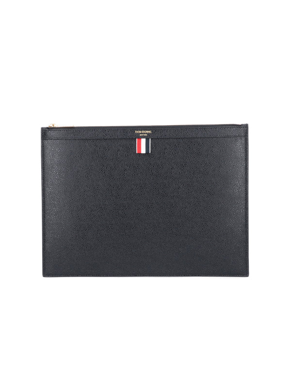 Thom Browne 100% Calf Full Grain Leather clutch in black