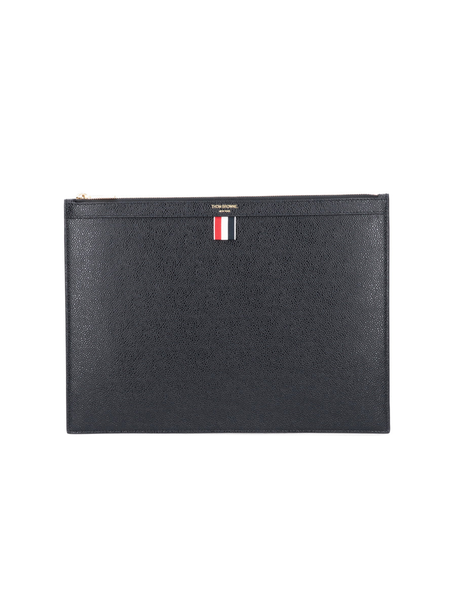 Thom Browne 100% Calf Full Grain Leather clutch in black