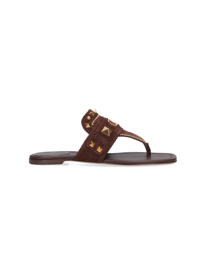 Valentino Garavani Sandals Brown Upper: Split Calf Leather
